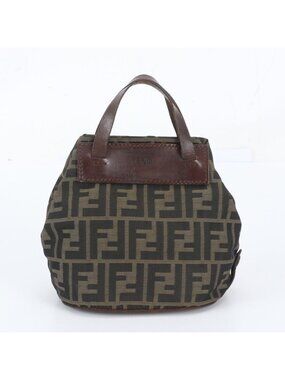 Fendi FF Zucca Leather Handbag Tote Brown